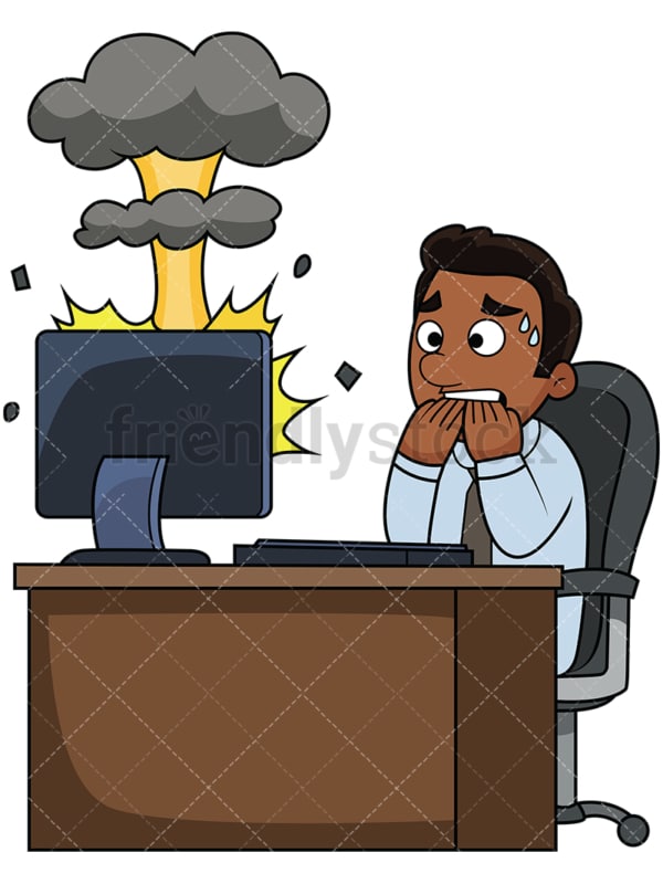 Black man computer mushroom cloud. PNG - JPG and vector EPS file formats (infinitely scalable). Image isolated on transparent background.