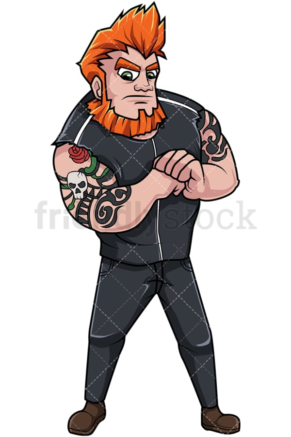 Scary man with skull tattoo. PNG - JPG and vector EPS file formats (infinitely scalable). Image isolated on transparent background.