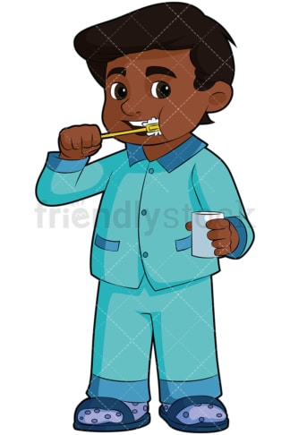 Black boy brushing teeth. PNG - JPG and vector EPS file formats (infinitely scalable). Image isolated on transparent background.
