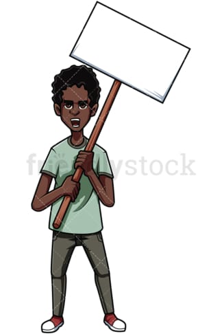 Black man protesting sign. PNG - JPG and vector EPS file formats (infinitely scalable). Image isolated on transparent background.
