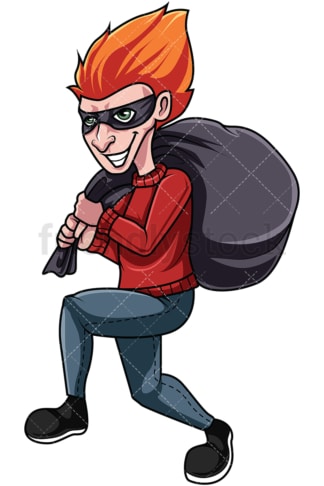 Burglar running with stolen goods. PNG - JPG and vector EPS file formats (infinitely scalable). Image isolated on transparent background.