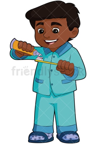 Black boy applying toothpaste. PNG - JPG and vector EPS file formats (infinitely scalable). Image isolated on transparent background.