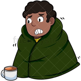 Black man wearing warm blanket. PNG - JPG and vector EPS file formats (infinitely scalable). Image isolated on transparent background.