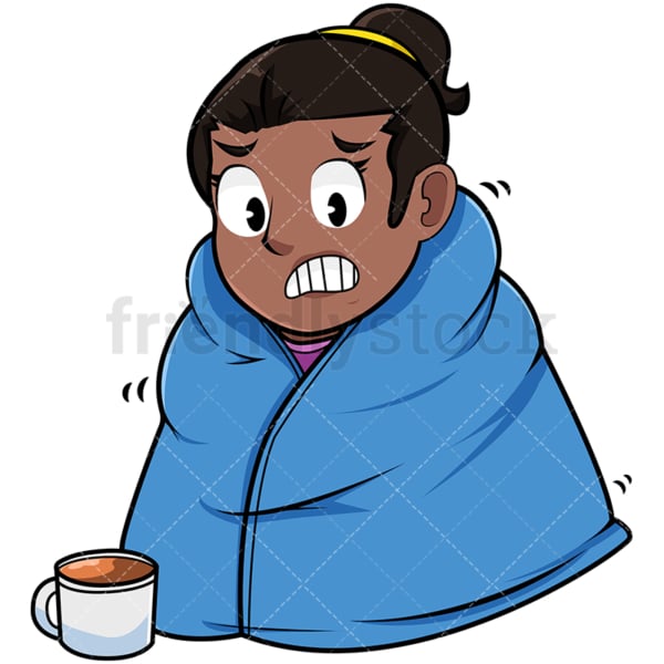 Black woman with warm blanket on. PNG - JPG and vector EPS file formats (infinitely scalable). Image isolated on transparent background.