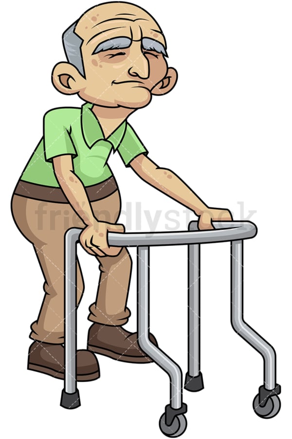 Frail old man with walker. PNG - JPG and vector EPS file formats (infinitely scalable). Image isolated on transparent background.