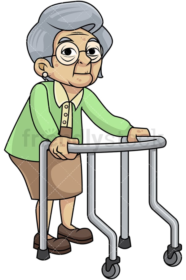 Frail old woman with walker. PNG - JPG and vector EPS file formats (infinitely scalable). Image isolated on transparent background.
