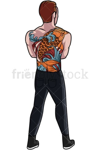 Man showing off his back tattoos. PNG - JPG and vector EPS file formats (infinitely scalable). Image isolated on transparent background.