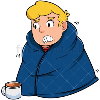 Man staying warm with blanket. PNG - JPG and vector EPS file formats (infinitely scalable). Image isolated on transparent background.