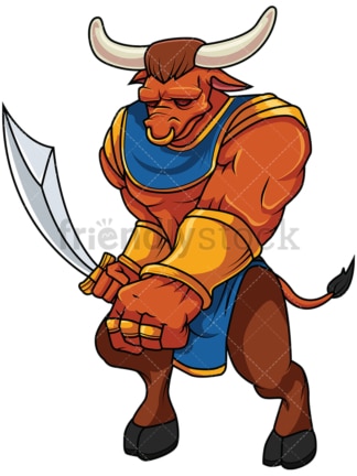 Minotaur holding sword. PNG - JPG and vector EPS file formats (infinitely scalable). Image isolated on transparent background.
