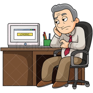 Old man waiting for slow computer. PNG - JPG and vector EPS file formats (infinitely scalable). Image isolated on transparent background.