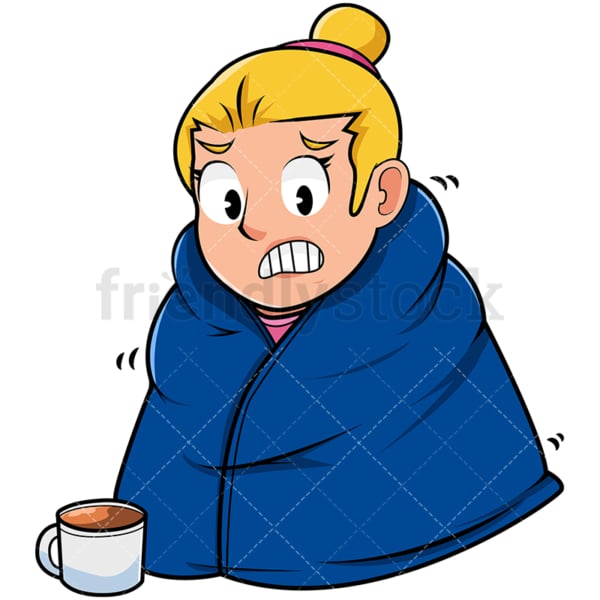 Woman staying warm with blanket. PNG - JPG and vector EPS file formats (infinitely scalable). Image isolated on transparent background.