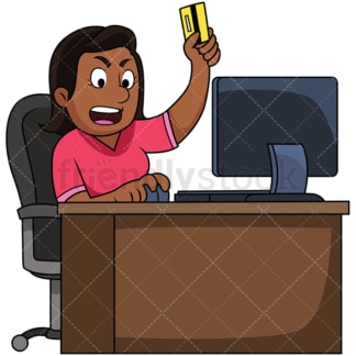 Black woman upset while shopping. PNG - JPG and vector EPS file formats (infinitely scalable). Image isolated on transparent background.