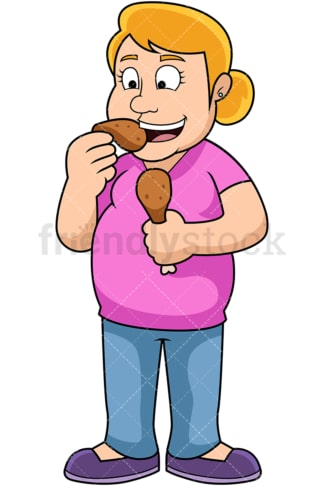 Overweight woman eating chicken. PNG - JPG and vector EPS file formats (infinitely scalable). Image isolated on transparent background.