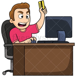 Frustrated man shopping online. PNG - JPG and vector EPS file formats (infinitely scalable). Image isolated on transparent background.