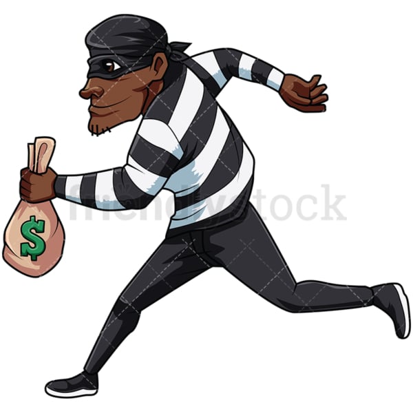 Black thief stealing money. PNG - JPG and vector EPS file formats (infinitely scalable). Image isolated on transparent background.