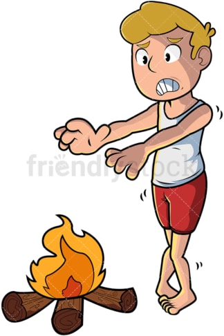 Cold man warming hands over fire. PNG - JPG and vector EPS file formats (infinitely scalable). Image isolated on transparent background.