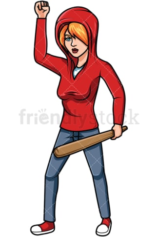 Female anarchist holding club. PNG - JPG and vector EPS file formats (infinitely scalable). Image isolated on transparent background.