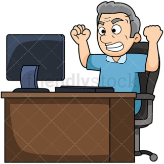 Old man angry at computer. PNG - JPG and vector EPS file formats (infinitely scalable). Image isolated on transparent background.