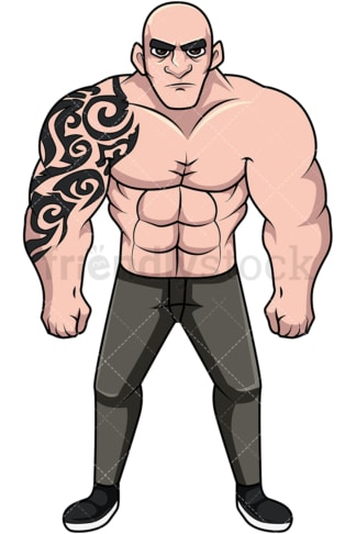 Shirtless muscular man with tattoos. PNG - JPG and vector EPS file formats (infinitely scalable). Image isolated on transparent background.