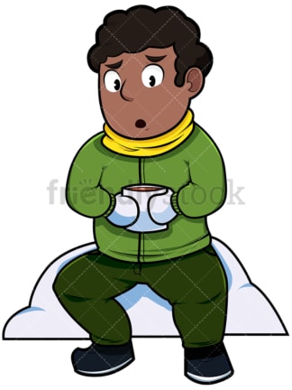 Black man drinking coffee in winter. PNG - JPG and vector EPS file formats (infinitely scalable). Image isolated on transparent background.