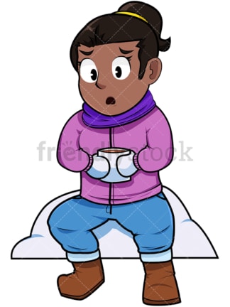 Black woman drinking coffee outside. PNG - JPG and vector EPS file formats (infinitely scalable). Image isolated on transparent background.
