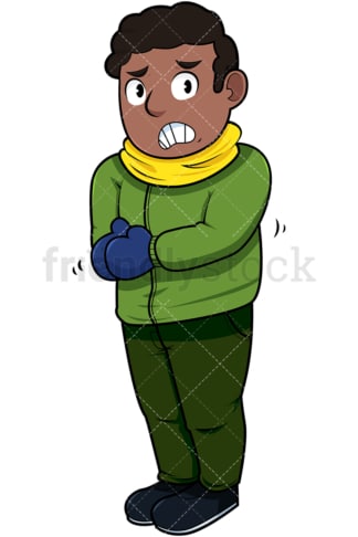 Black man trembling with cold. PNG - JPG and vector EPS file formats (infinitely scalable). Image isolated on transparent background.