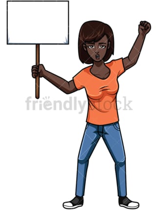 Black woman holding protest sign. PNG - JPG and vector EPS file formats (infinitely scalable). Image isolated on transparent background.