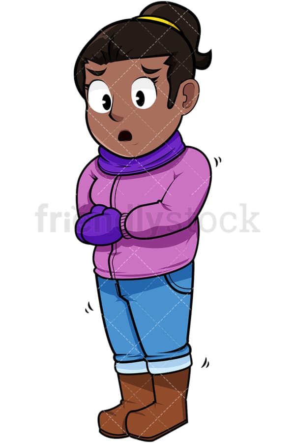 Black woman trembling with cold. PNG - JPG and vector EPS file formats (infinitely scalable). Image isolated on transparent background.