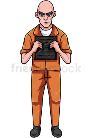 Criminal in orange prison jumpsuit. PNG - JPG and vector EPS file formats (infinitely scalable). Image isolated on transparent background.