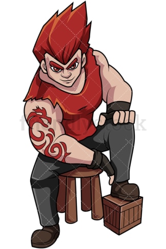Seated man with tribal tattoo. PNG - JPG and vector EPS file formats (infinitely scalable). Image isolated on transparent background.