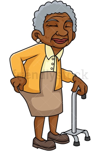 Black old woman with hip pain. PNG - JPG and vector EPS file formats (infinitely scalable). Image isolated on transparent background.