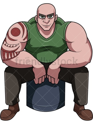 Bulky guy with tattoos. PNG - JPG and vector EPS file formats (infinitely scalable). Image isolated on transparent background.