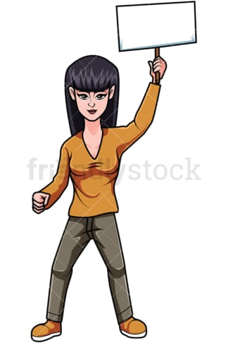 Young woman protesting. PNG - JPG and vector EPS file formats (infinitely scalable). Image isolated on transparent background.