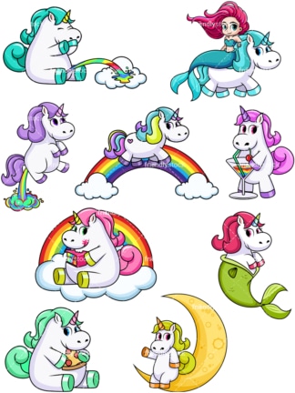 Adorable unicorns. PNG - JPG and vector EPS file formats (infinitely scalable). Image isolated on transparent background.