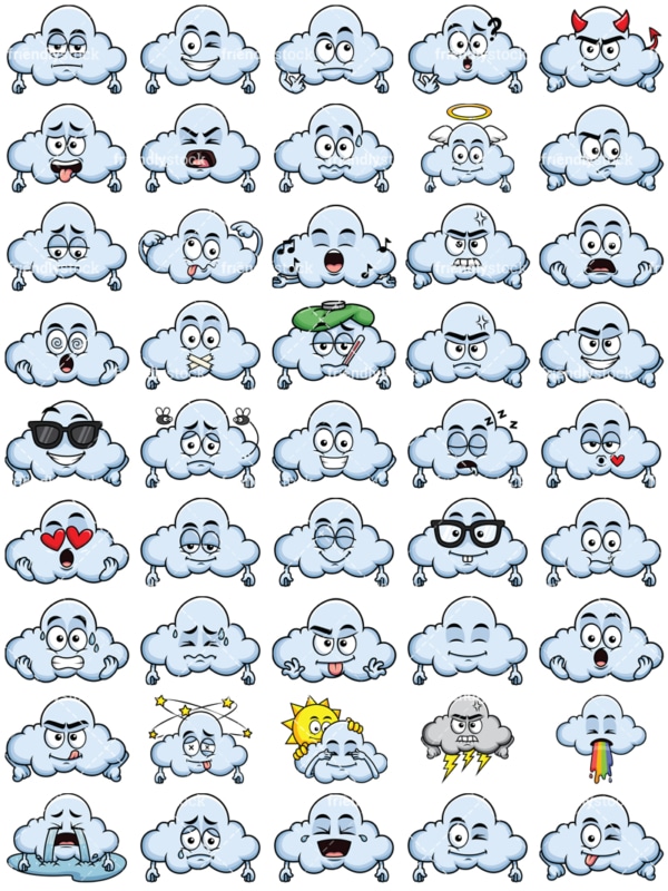 Cloud emoticons bundle. PNG - JPG and vector EPS file formats (infinitely scalable). Images isolated on transparent background.