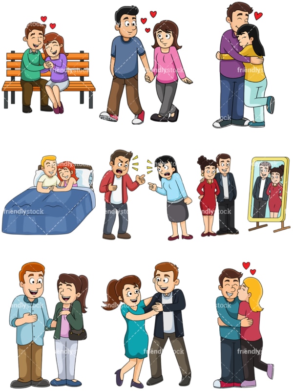 Cartoon couples. PNG - JPG and vector EPS file formats (infinitely scalable). Image isolated on transparent background.