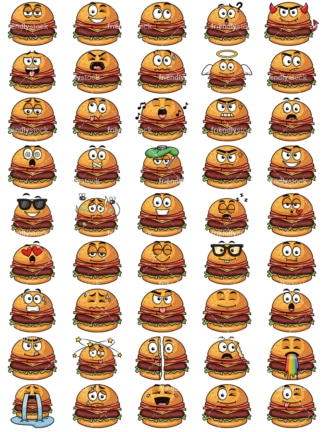 Hamburger emoticons bundle. PNG - JPG and vector EPS file formats (infinitely scalable). Images isolated on transparent background.
