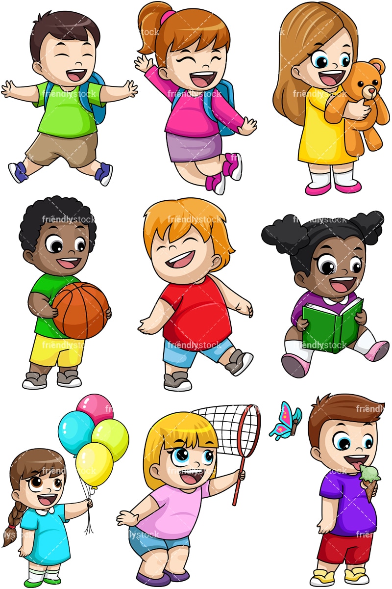 Happy Kids  Cartoon  Vector Clipart FriendlyStock