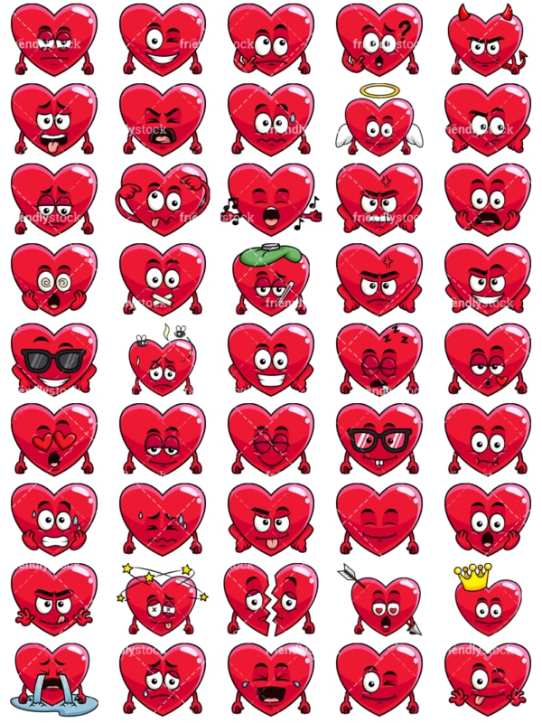 Heart emoticons bundle. PNG - JPG and vector EPS file formats (infinitely scalable). Images isolated on transparent background.