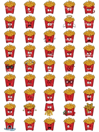Red pack of french fries emoticons bundle. PNG - JPG and vector EPS file formats (infinitely scalable). Images isolated on transparent background.