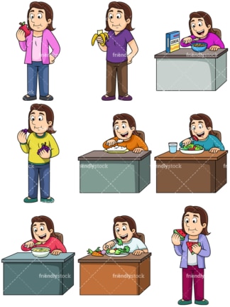 Woman enjoying healthy foods. PNG - JPG and vector EPS. Images isolated on transparent background.