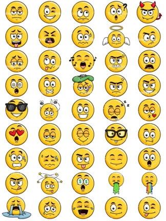 Yellow smiley emoticons bundle. PNG - JPG and vector EPS file formats (infinitely scalable). Images isolated on transparent background.