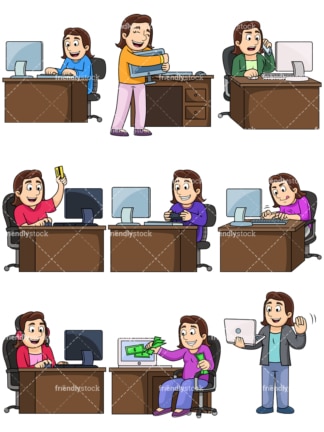 Young woman using computers. PNG - JPG and vector EPS file formats (infinitely scalable). Images isolated on transparent background.