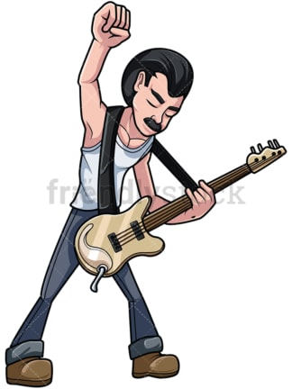 Bass player at rock concert. PNG - JPG and vector EPS file formats (infinitely scalable). Image isolated on transparent background.