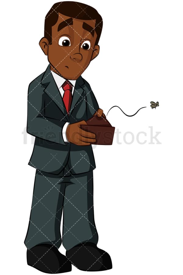 Black businessman with empty wallet. PNG - JPG and vector EPS (infinitely scalable). Image isolated on transparent background.