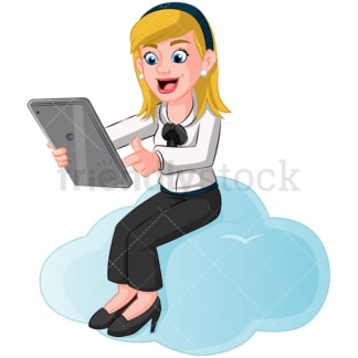 Businesswoman cloud computing. PNG - JPG and vector EPS (infinitely scalable). Image isolated on transparent background.