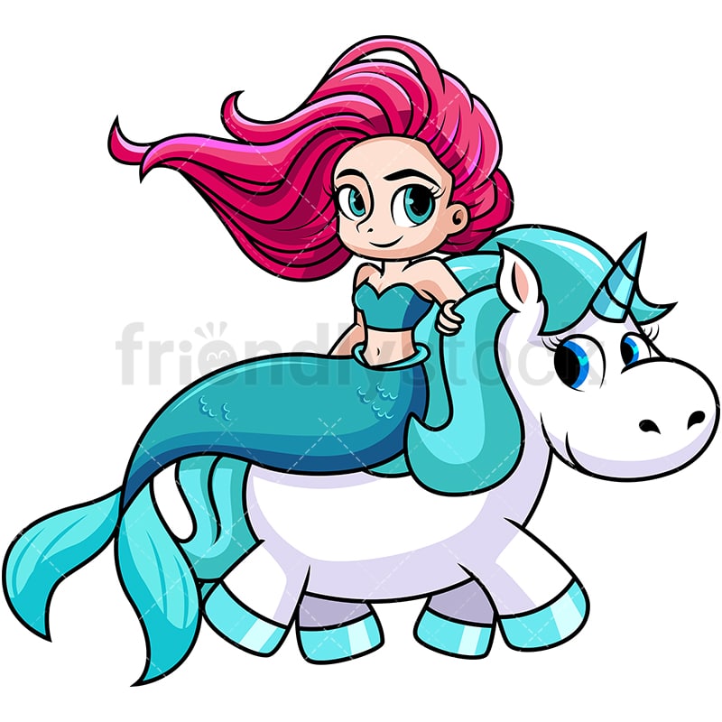  Mermaid  Riding A Unicorn  Cartoon Vector Clipart 