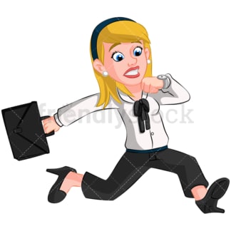 Stressed businesswoman rushing to work. PNG - JPG and vector EPS (infinitely scalable). Image isolated on transparent background.