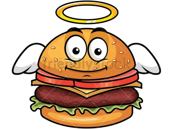 With wings and halo hamburger emoticon. PNG - JPG and vector EPS file formats (infinitely scalable). Image isolated on transparent background.