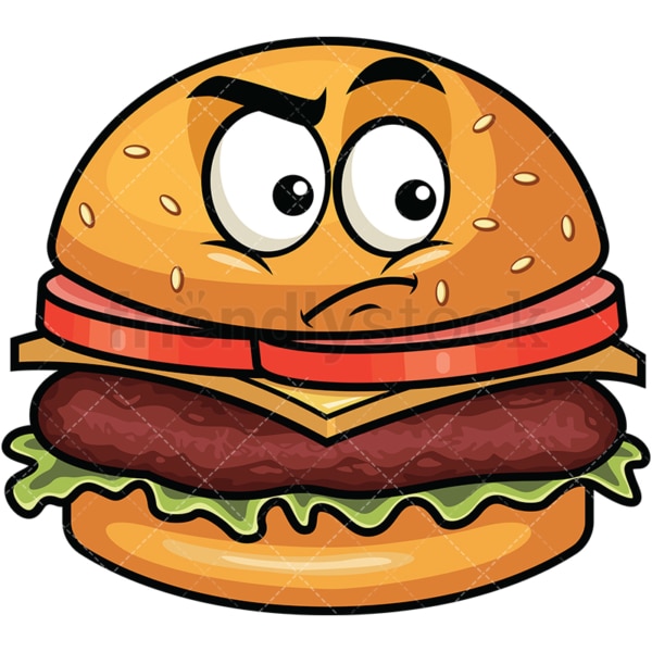 Irritated hamburger emoticon. PNG - JPG and vector EPS file formats (infinitely scalable). Image isolated on transparent background.